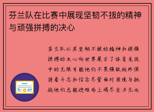 芬兰队在比赛中展现坚韧不拔的精神与顽强拼搏的决心